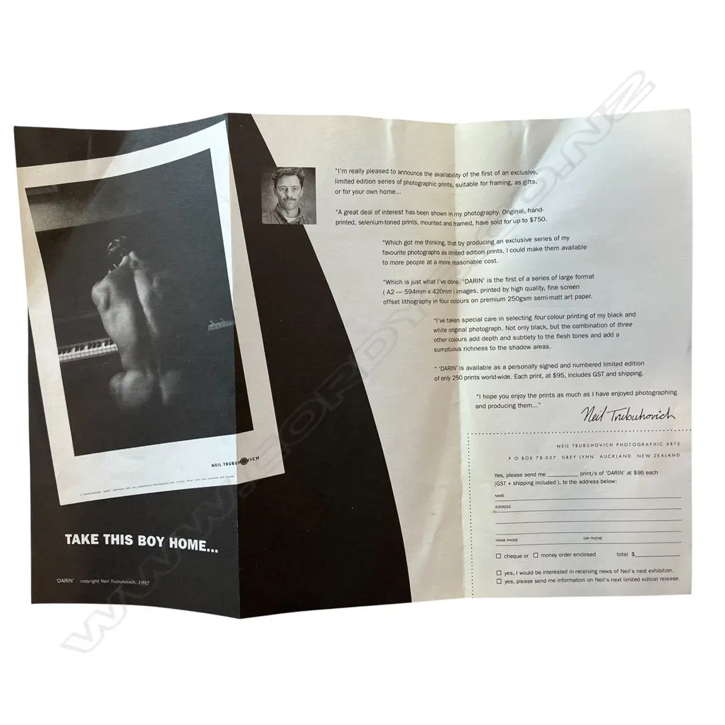 DUE TO THE DELICACY OF THIS PRINT IT IS UNABLE TO BE VIEWED Neil Trubuhovich (1957-1993) 'Darin', 1992, Image 1++